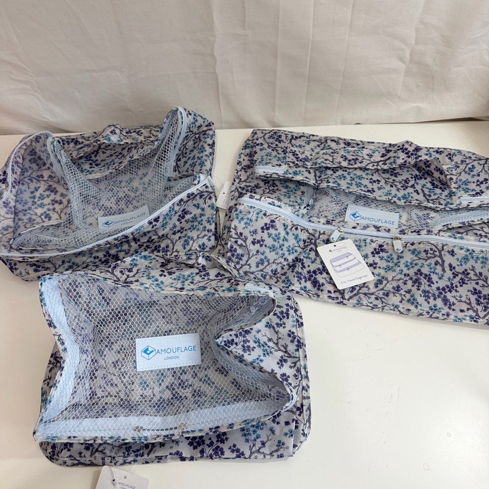 The Camouflage Company Set of 3 Chic Travel Organizers in Blue & Purple Blossom